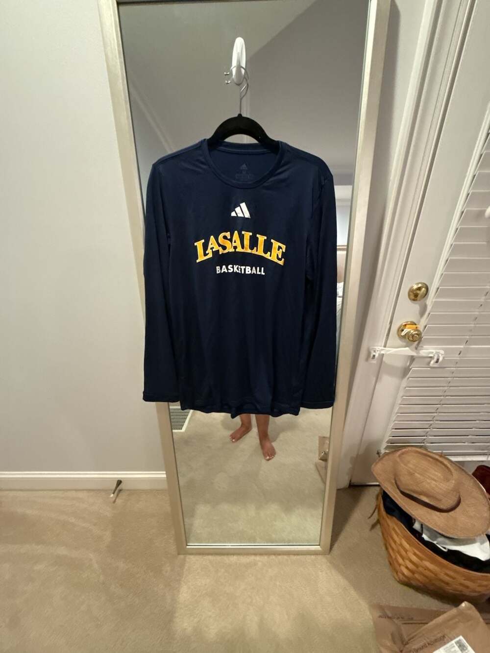 Adidas LaSalle Basketball Long Sleeve Shirt Size M Navy Blue